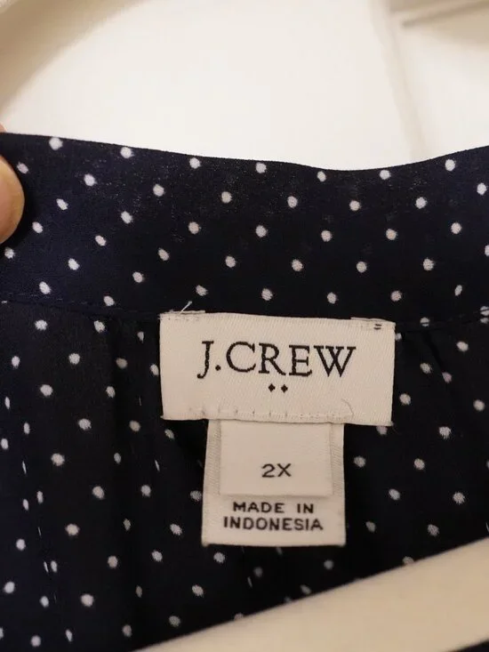 J.Crew Fac2X Navy White Polka Dot Sleeveless Button Tie Front Blouse - Picture 2 of 4